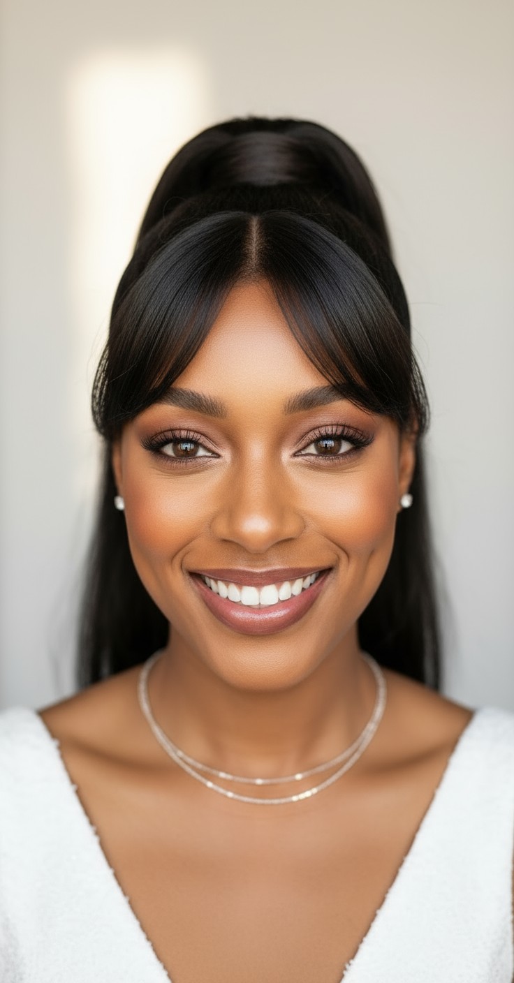 After High Ponytail With Bangs